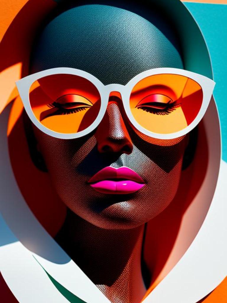 Foul-Rabbit: Woman in sunglasses, eyes closed, primary colors, bold colors