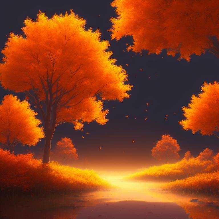 droopy-corgi669: create an autumn scene with leaves and trees on both ...