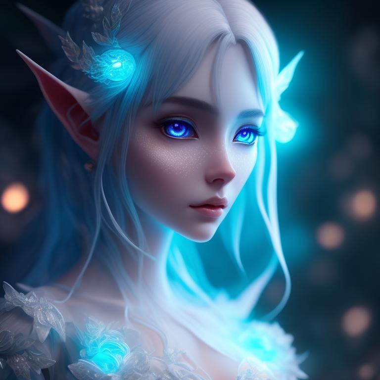 past-eland73: White etherial elf blue glowing eyes