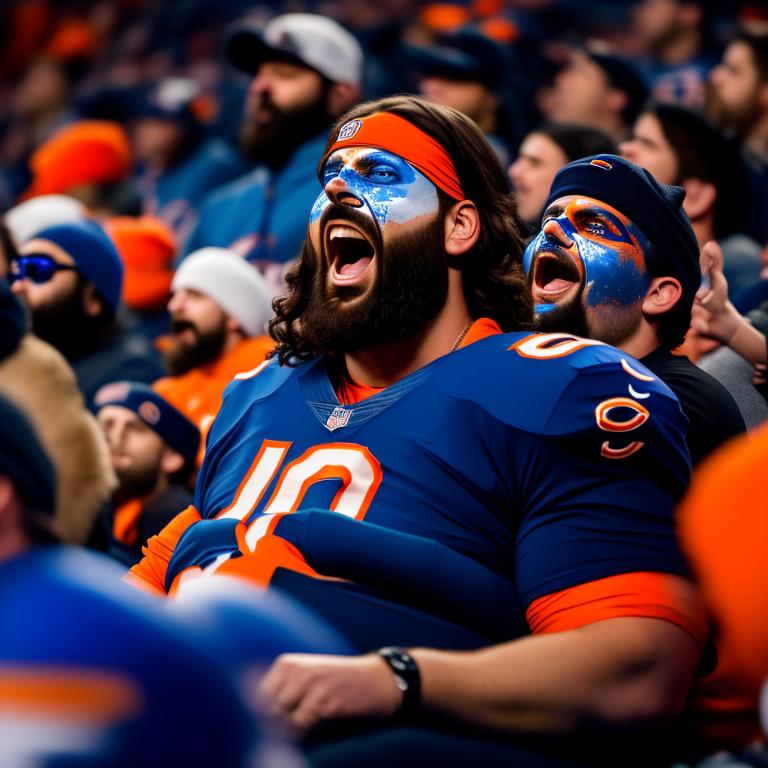 broken-wasp549: Jesus Christ as a overweight Chicago Bears fan watching the  game from the stands with full blue and orange facepaint