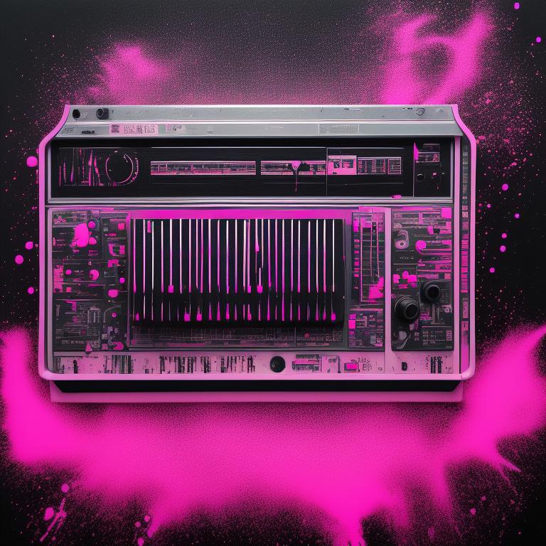 sethmillstein surrealist spray paint drawing of a 1980s synthesizer