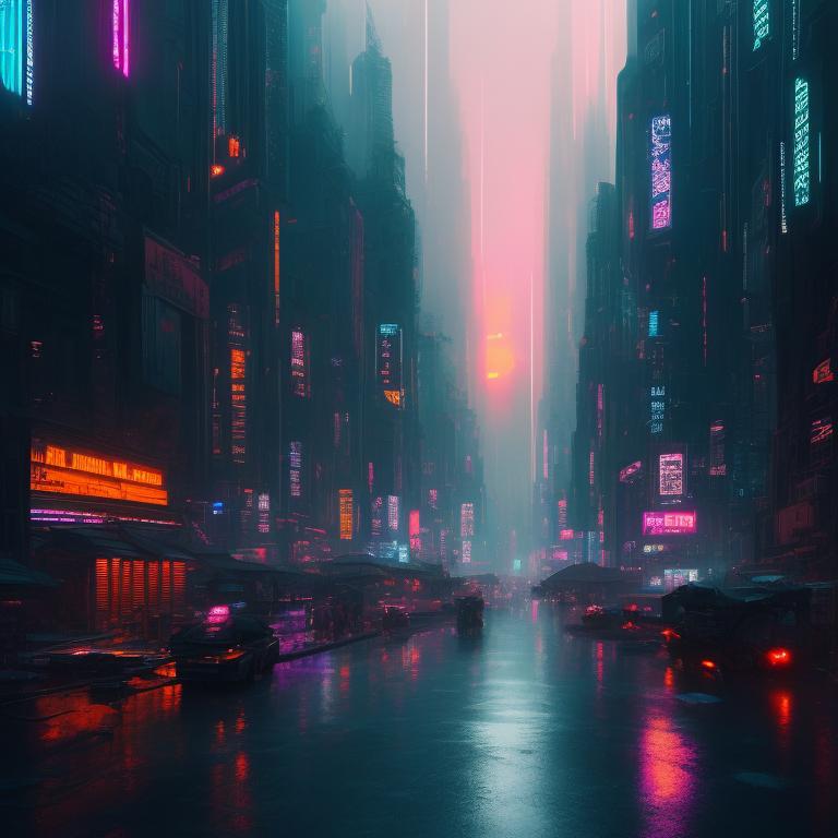 RynSchmtt: gritty futuristic city at sunset