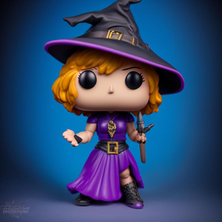 Funko Pop, Action figure, witch, Studio product photography, Vivid background colors, Isometric studio lighting, Highly detailed