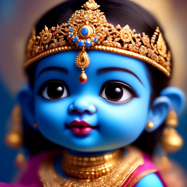 ideal-squid456: Baby Krishna cute tiny face blue with golden jewellery ...