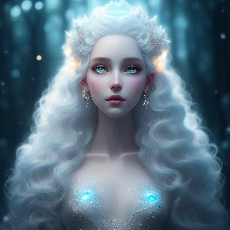 past-eland73: White etherial elf blue glowing eyes big curly white hair ...