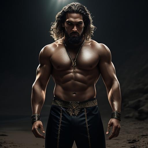 Grizzled Frog85 Full Length Body Image Of Jason Momoa In Black Satin Pajamas Standing On The Beach