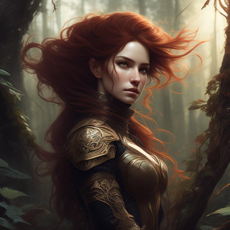 caring-cobra652: Sarah Kerrigan long red hair wielding a bow D&D Ranger