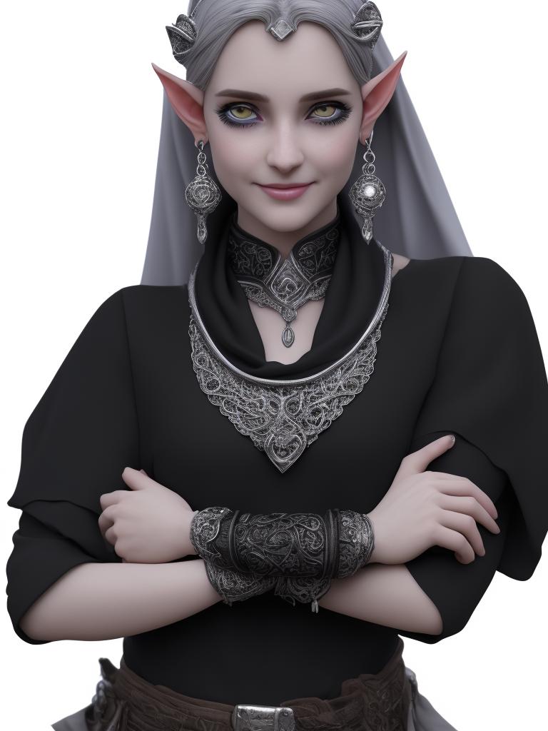 Overkill2217: Half elf white female, wearing grey shirt, black stylish ...