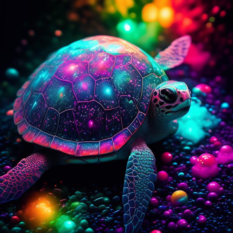 SilverEvermoore: (Glossy hyperrealistic sea turtle) with neon rainbow ...