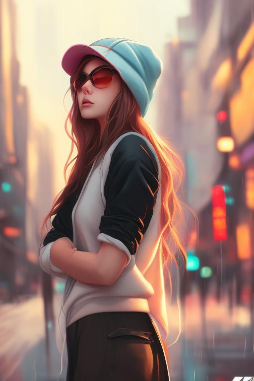 A girl wearing Sun Hat and Sunglass, Draw a girl