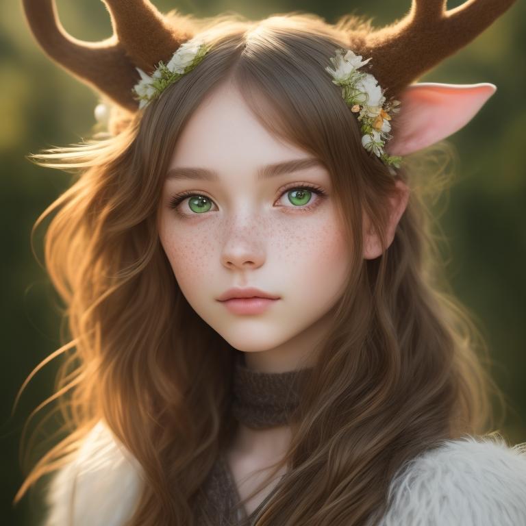 witty-rat818: Cute satyr female with antlers. Long hair covers ears ...