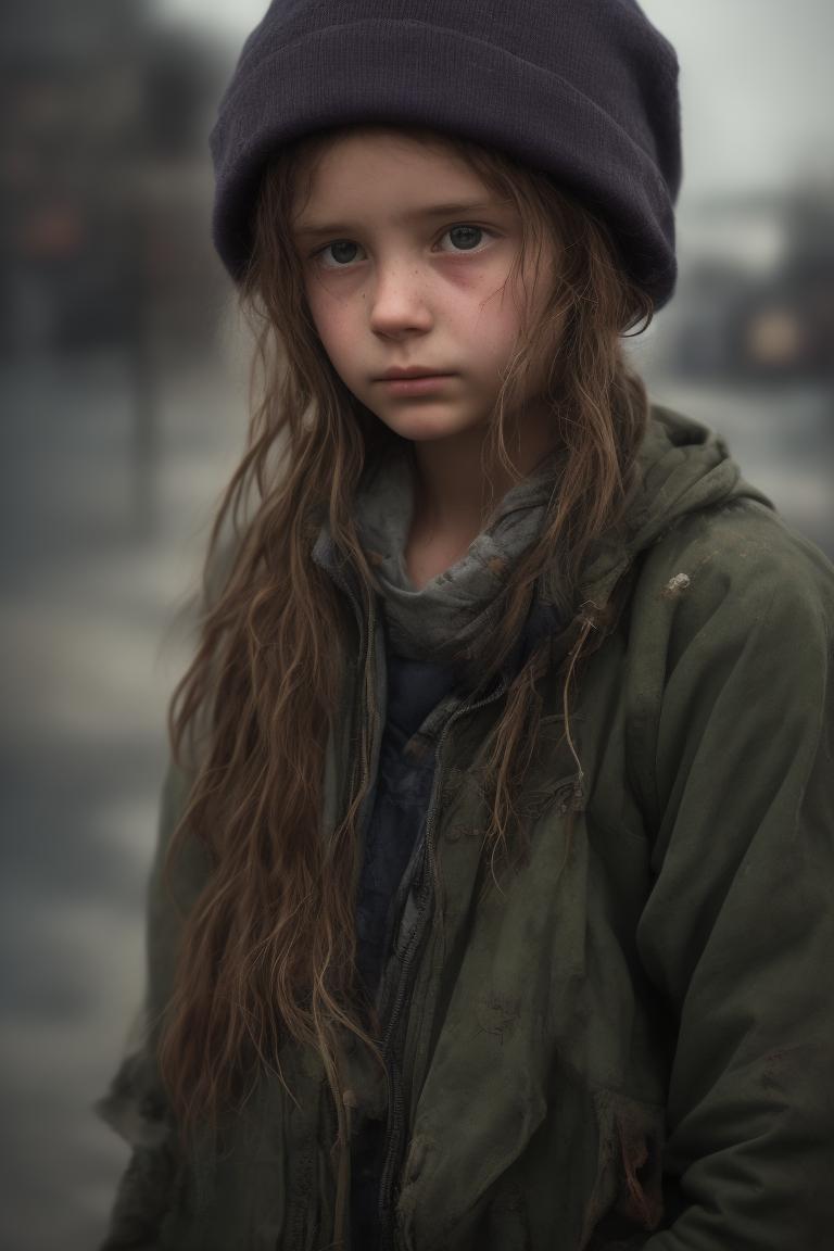 Jaya_Hess: Cute girl, Worn and tattered clothing, dishevelled appearance