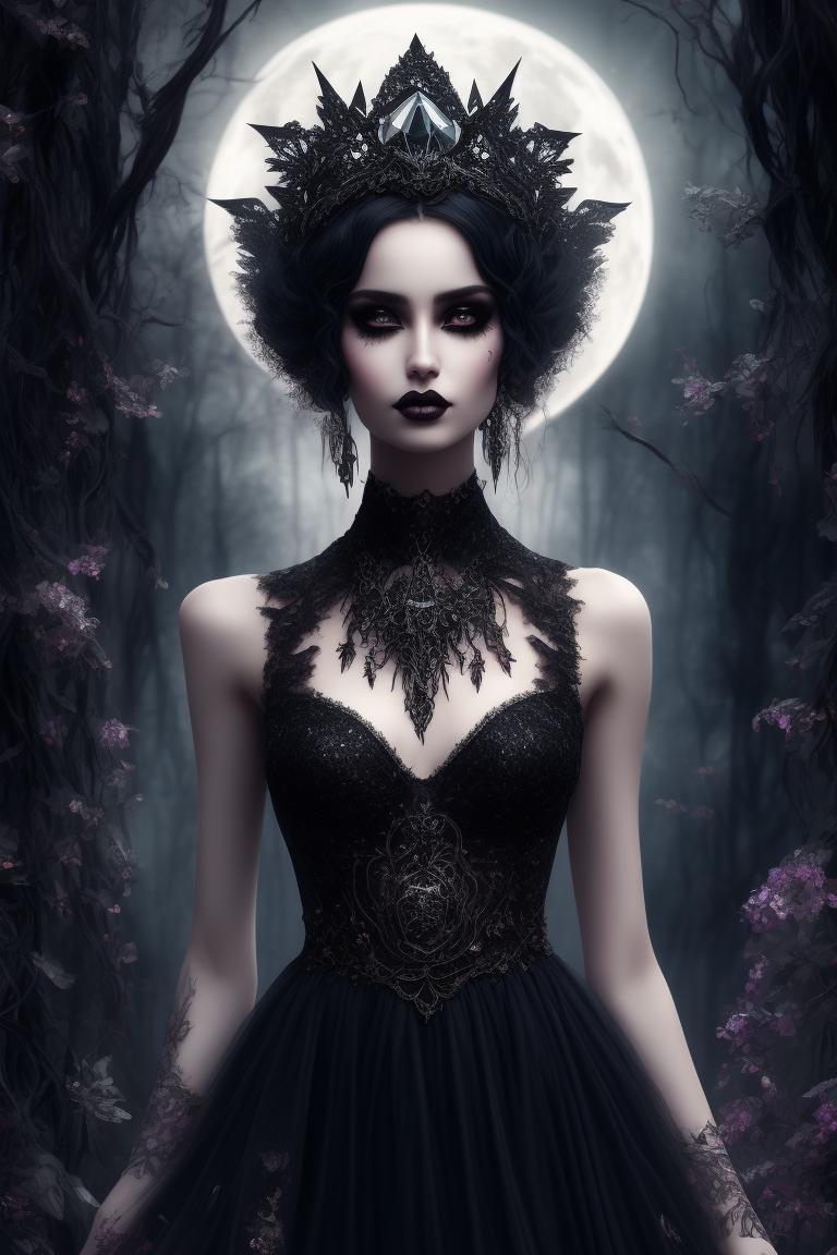 canine-crab5: beautiful gothic witch, full moon, wear crystal crown ...