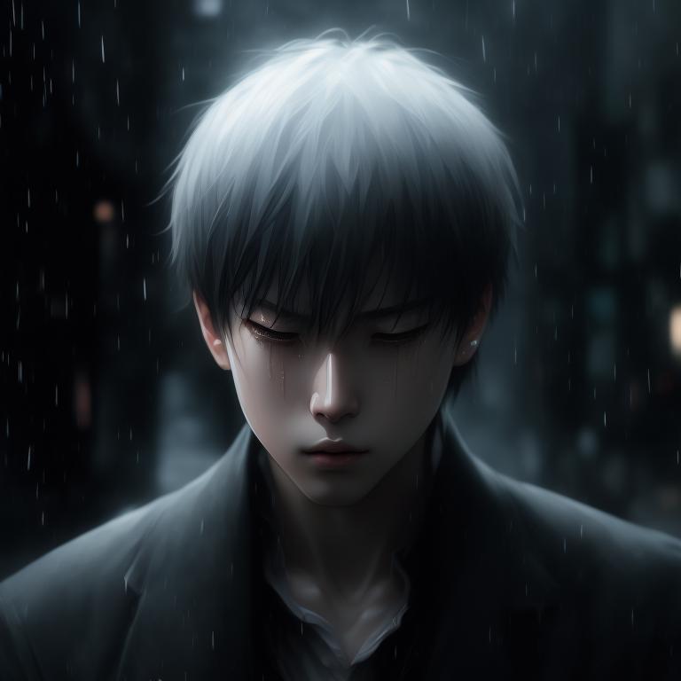 anime guy crying in the rain