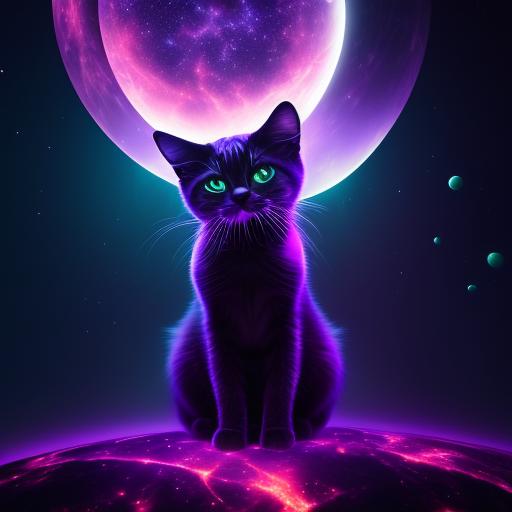 Enter Spire: A Cosmic Feline Wearing A Purple Cloak Sitting On A 