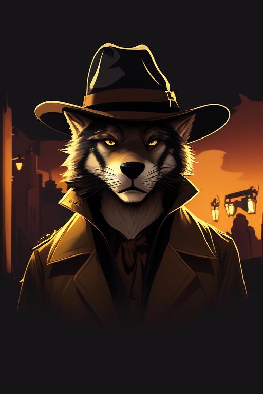 worldly-crow60: A wolf dressed like detective in the style of the 1970s ...