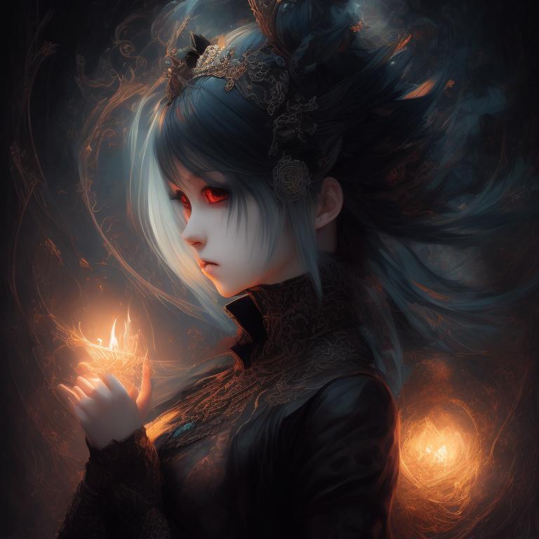 Dark fantasy elegance gothic anime girl witch