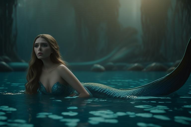 real-deer698: Elizabeth Olsen Mermaid Mermaid Tail Little Mermaid shore  ocean