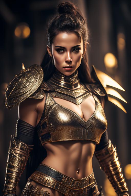 rapid-fly291: photo of female warrior(Kristen Stewart Look Glamour hot)(28  years old) in skimpy metallic armor, detailed face, look beautiful, wear,  warrior metal suit, look like warrior, front look, front view, bright, sharp