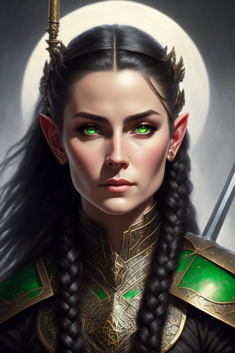 Muddy-gnat219: High Elf Cleric Female With Black Braided Hair, Green 