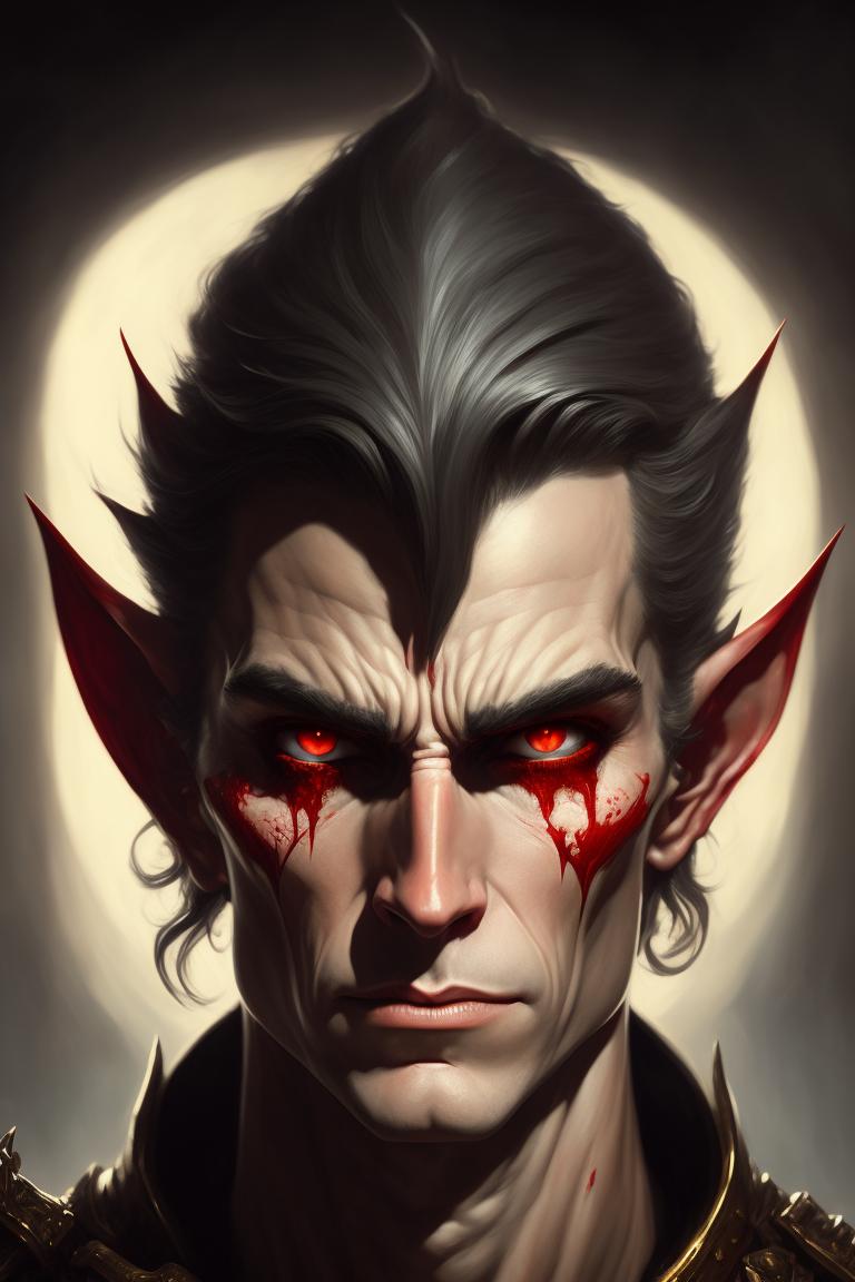 gloomy-weasel24: An evil elf, male, pale, red eyes, sneering