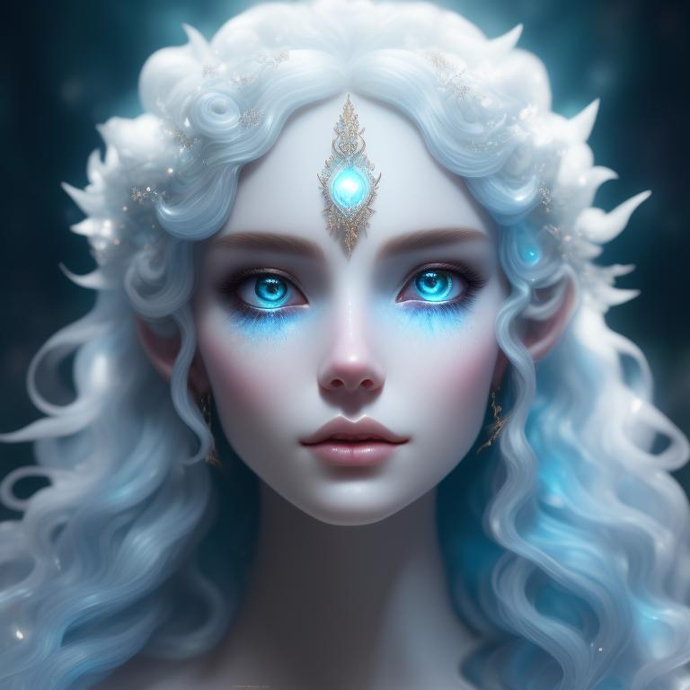 past-eland73: White etherial elf blue glowing eyes big curly long white ...