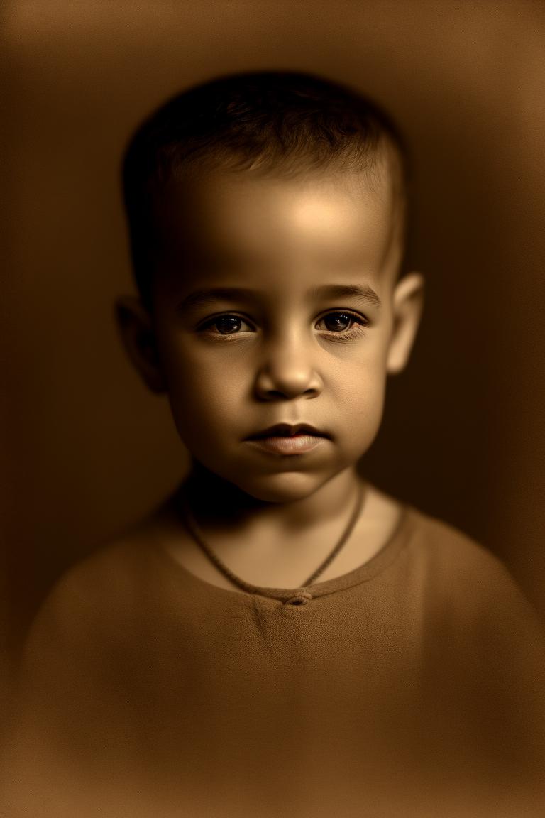 Sepia Child: Vin Diesel, Soft focus, vintage style, worn edges, Grainy texture, aged paper background, gentle lighting, reminiscent of old family photographs.