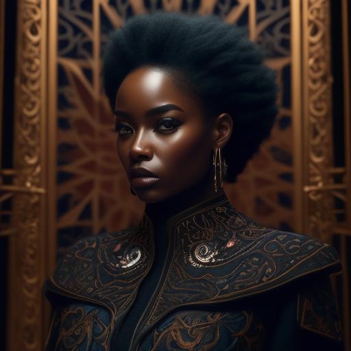 rightfly252 black cotton beauty, afrofuturistic with vibrant colors, adorned with flowers and