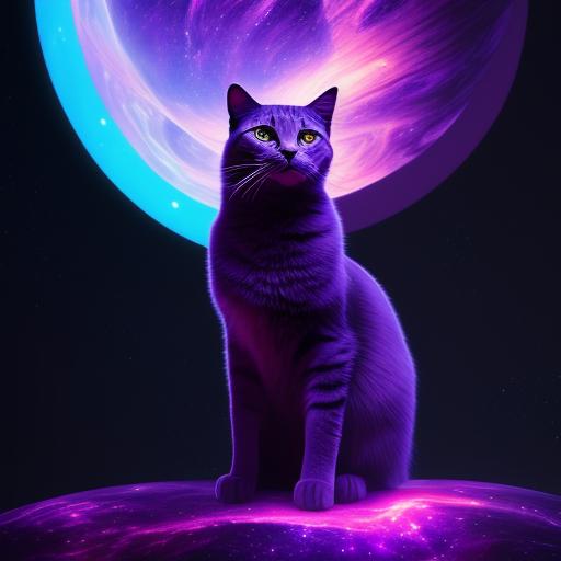 Enter_Spire: a cosmic feline wearing a purple cloak sitting on a ...