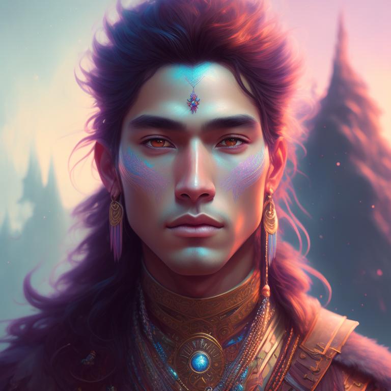 native american man, young adult, handsome, gorgeous, feathers, high cheekbones, dungeons and dragons, dnd, high fantasy, heroic fantasy, hero, action, magic, beautiful colors, soft lighting, incredibly detailed, clean, masterpiece, Soft Lighting, Intricate, Pastel colors, Digital painting, Artstation, Dreamlike, Whimsical, art by loish and sakimichan and mandy jurgens, Soft Lighting, Intricate, Pastel colors, Digital painting, Artstation, Dreamlike, Whimsical, art by loish and sakimichan and mandy jurgens.