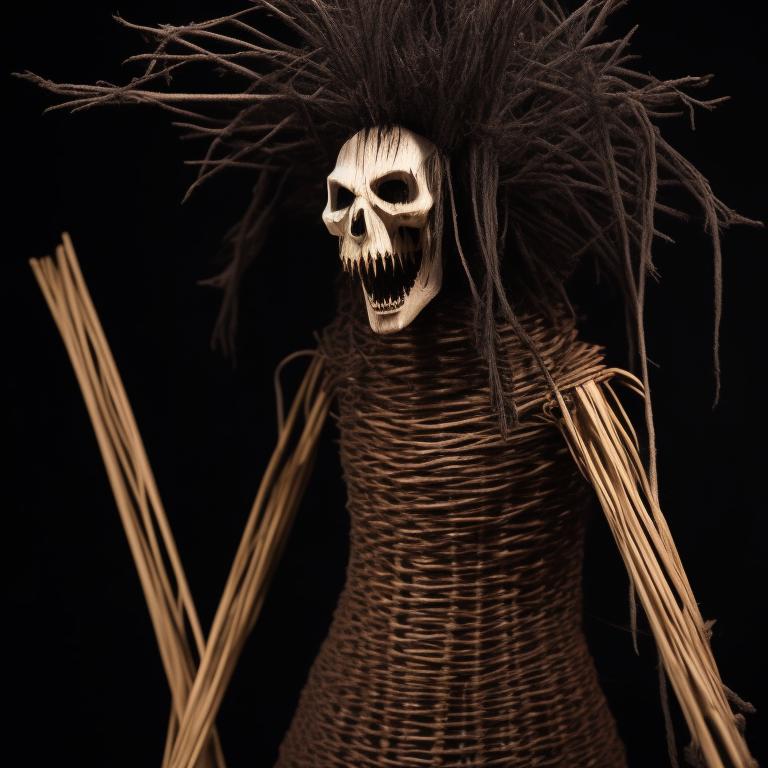 round-dunlin811: dark, wooden figure, Witch, made out of antique wicker ...