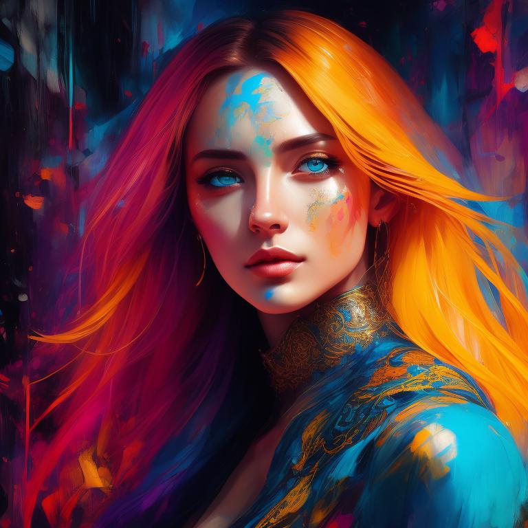 wee-fox694: painting of a woman with blue eyes and yellow paint on her ...