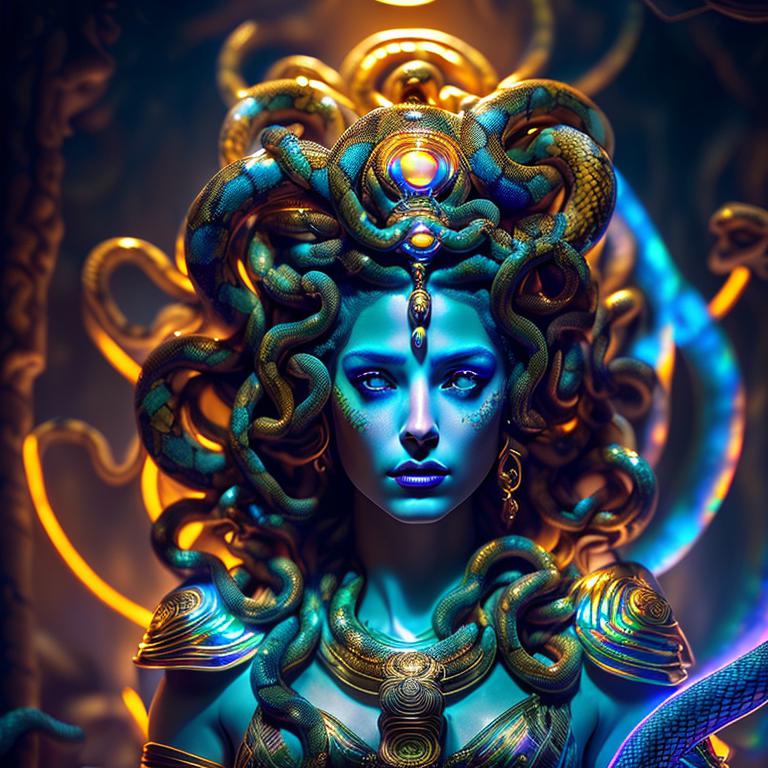 acidic-tapir: Medusa in Athena's temple serving as a priestess. Medusa head has snakes