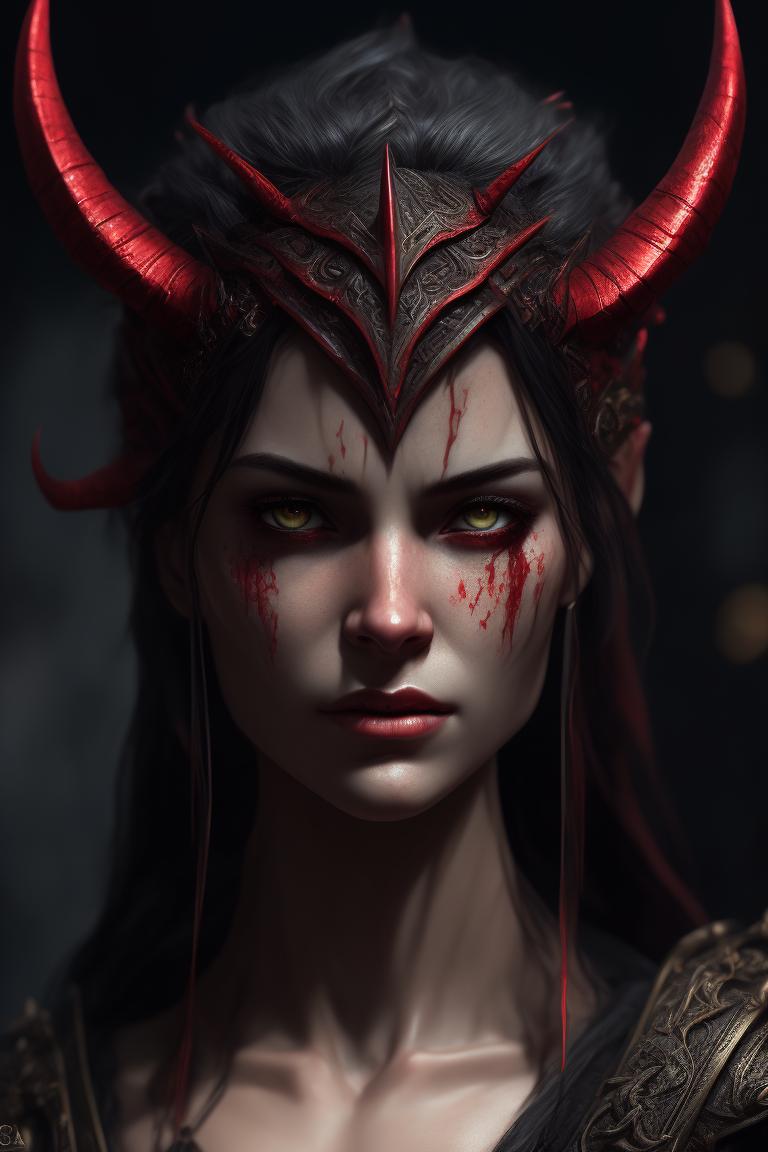 Osneysjc: tiefling female, face, devil, high definition, red clothing ...