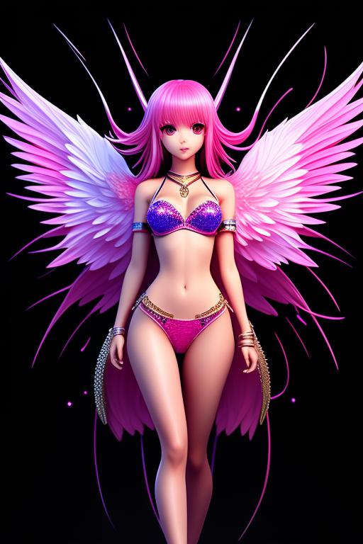 Sasseycat1964 Anime Angel Girl With Long Hair Hot Pink Outfit Full Body 1669