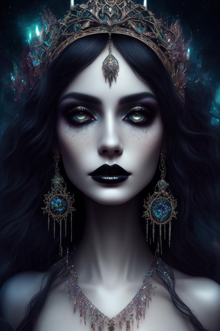 canine-crab5: beautiful gothic witch, full moon, wear crystal crown ...