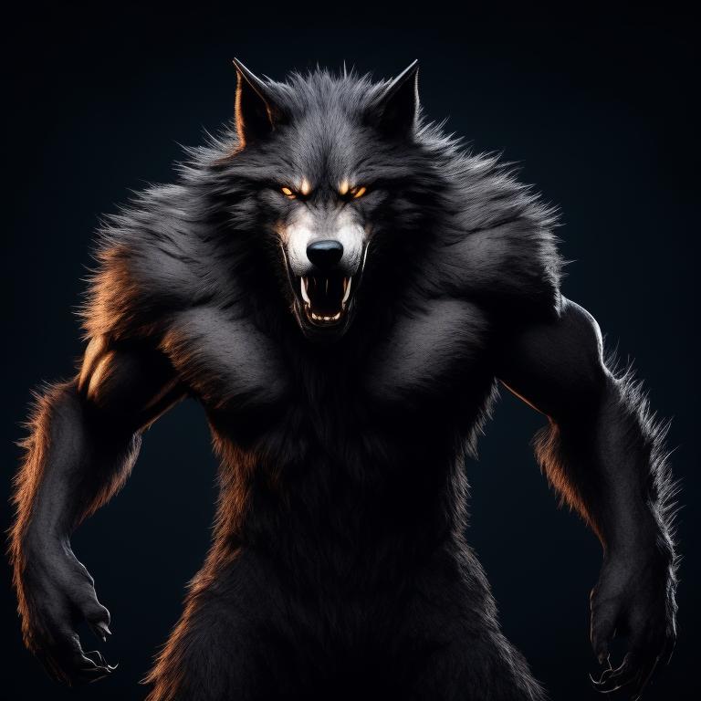 zany-ape528: A werewolf standing upright. He has huge fangs. He has ...