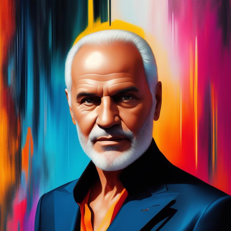 Giovanni Maria "Gianni" Versace, iconic fashion designer, in a vibrant, abstract setting, Bright Lighting, Stylish, energetic brushstrokes, Highly detailed, fashion-forward, Digital painting, Artstation, Concept art, Art by artgerm and greg rutkowski, Trending on Artstation HQ
