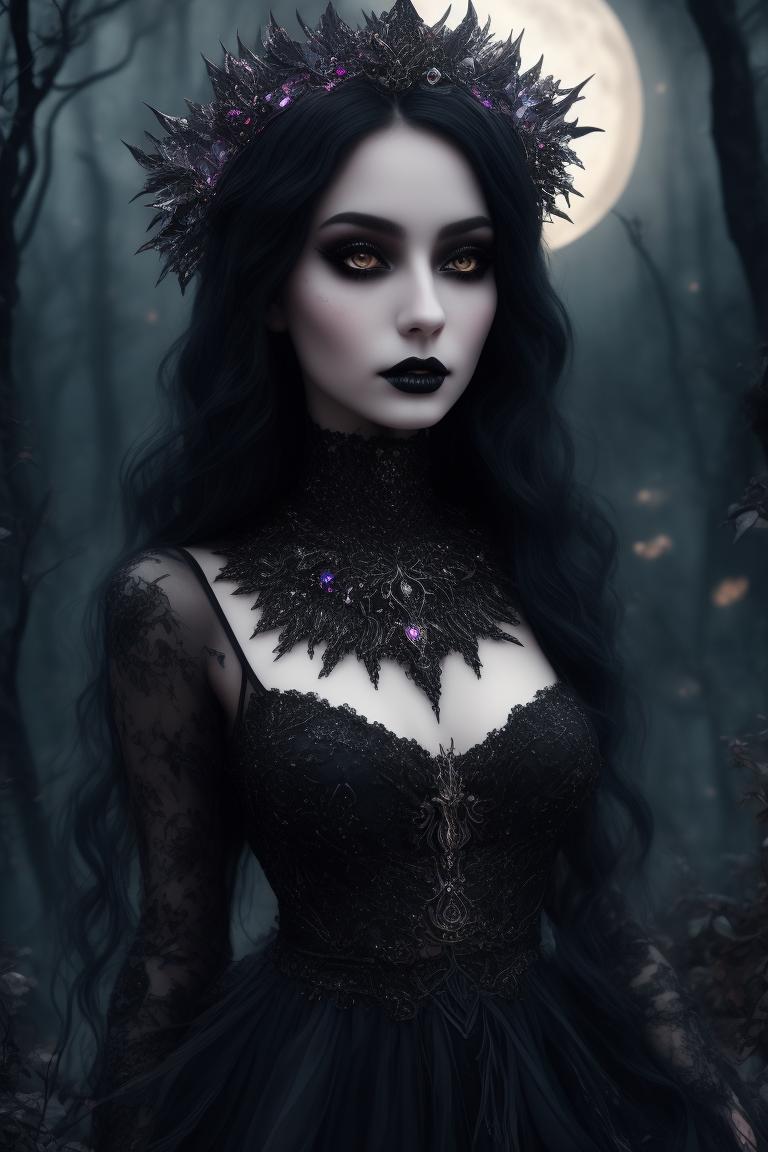 canine-crab5: beautiful gothic witch, full moon, wear crystal crown ...