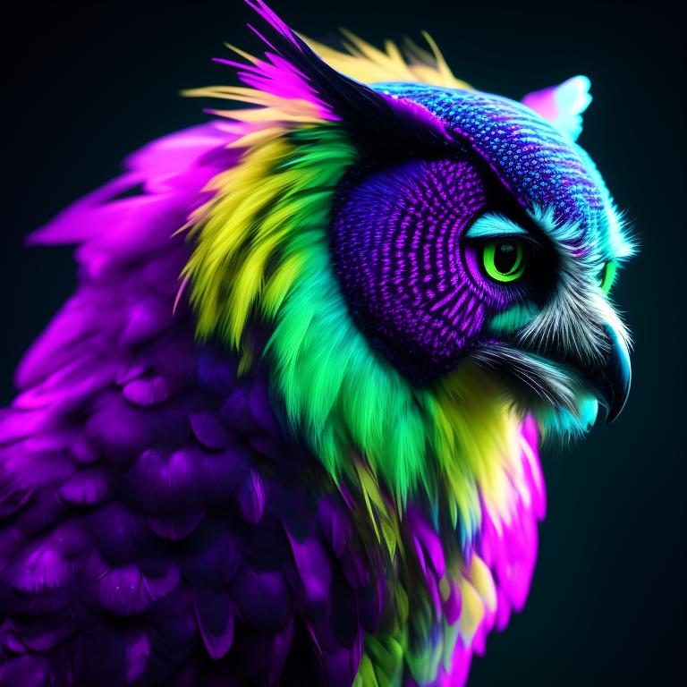 Expert-kudu895: Purple Owl, Neon Yellow And Green Mane And Tail 