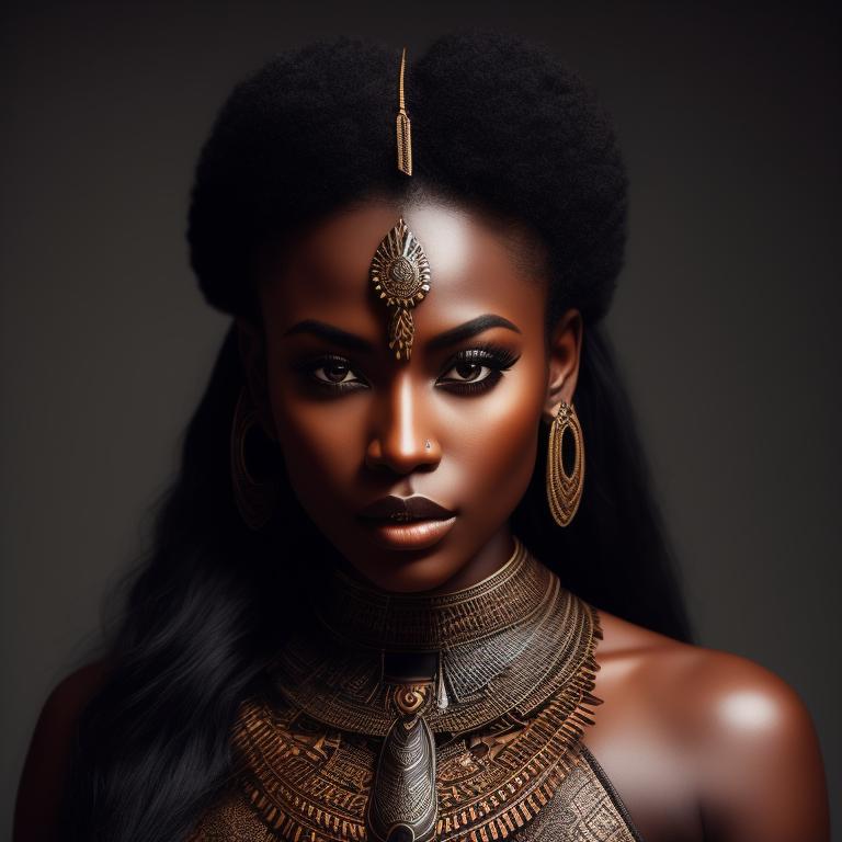feisty-seal476: Dark skinned woman, brown eyes, black king hair, wearing  aztec theme armor, large chest