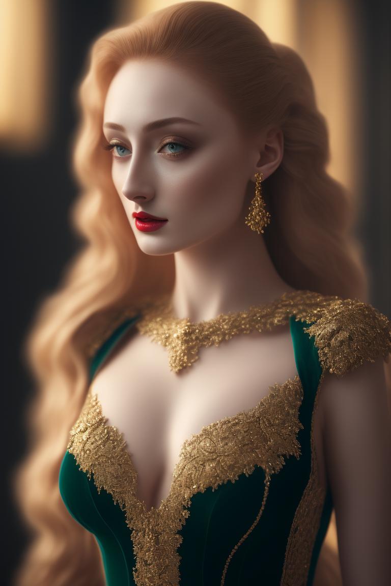 proud-worm580: Portrait, Full body, young woman,sophie turner sensual face,  Two huge round white eggs on the head, Reclining looking forward with a  face of pain, oval face, pale skin,morphed breast, gigantic breast ,