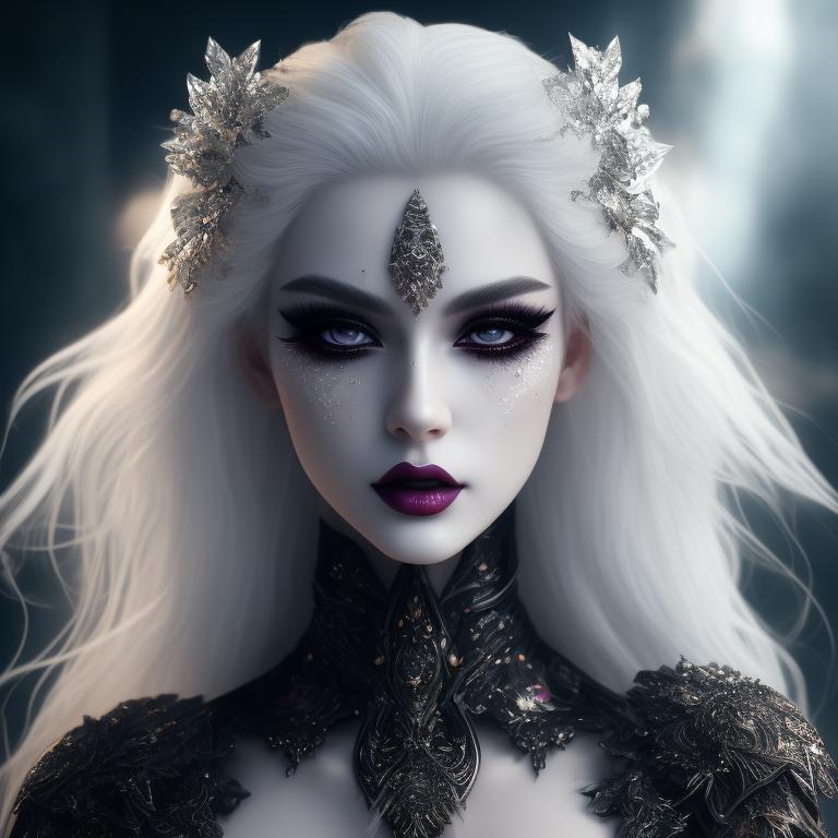 very beautiful goth top model, silver hair, wearing