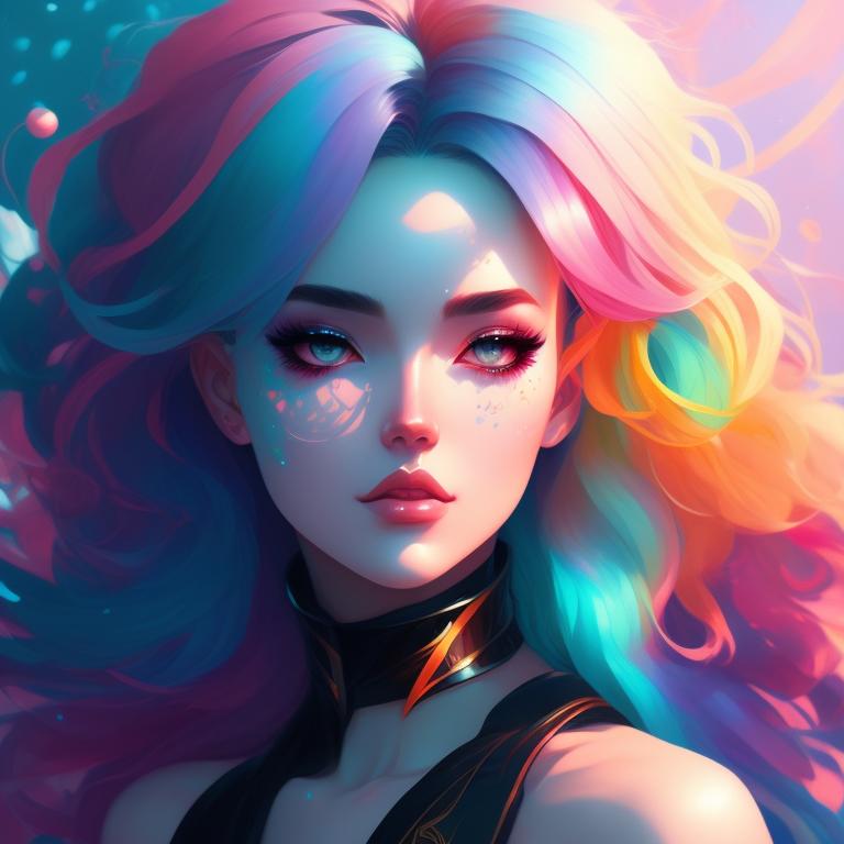 Wink: Rainbow hair girl, by loish and artgerm, Black and white, High ...