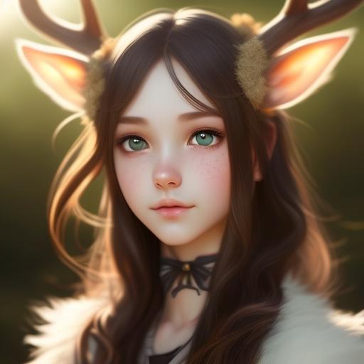 witty-rat818: Cute satyr female with antlers. Long hair covers ears ...