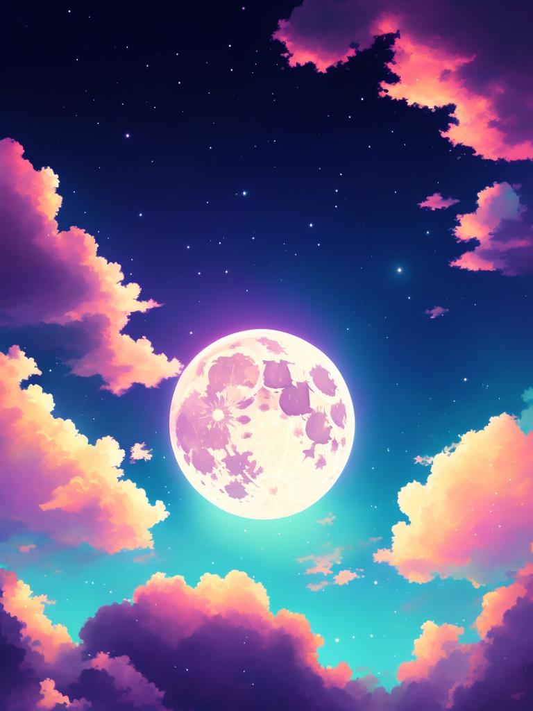 light-salmon411: Anime style night sky with full moon and clouds background