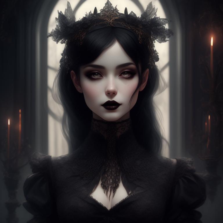 Alluring Goth Female Character with Striking Silver-Gray Eyes