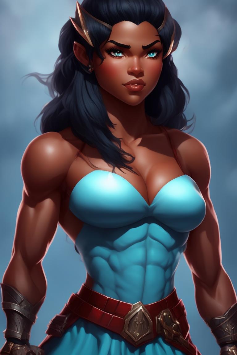 Worthy Skunk16 A Female Goliath Dnd Character Design Light Blue Skin Black Hair Upper Body 1206