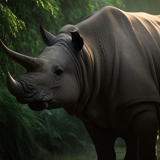 dim-shark114: a Javan rhinoceros, with one horn, detailed realistic photo