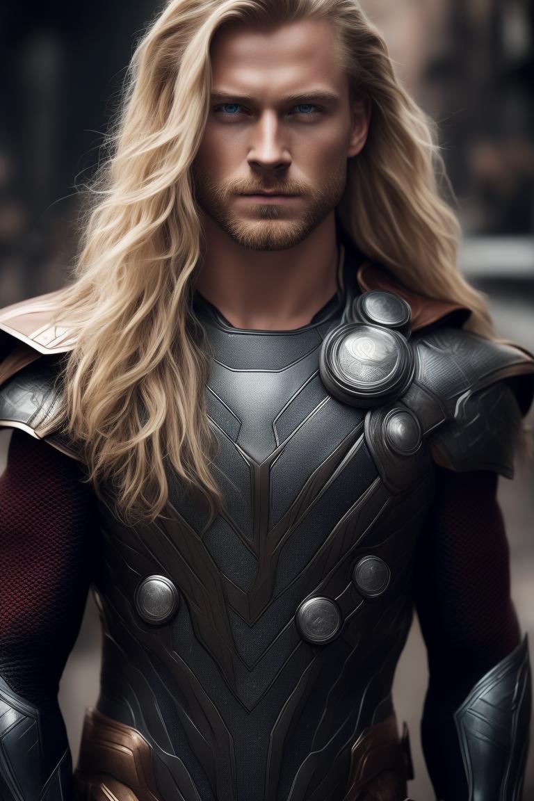 aryapratm: Thor, Marvel, Clean shave, Long hair blonde, Thor suit, With ...